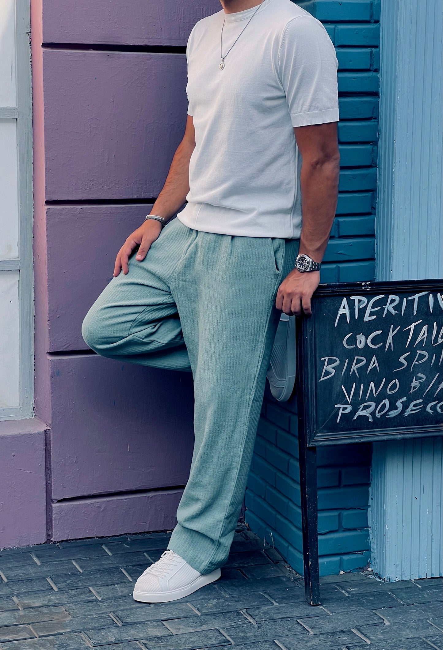 Men's Pistachio Green Regular Fit Trousers