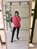 Women's Long Striped Velvet Shirt In Pink