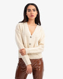 Women's Knitted V Neck Cardigan In Beige