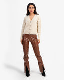 Women's Knitted V Neck Cardigan In Beige