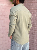 Men's Sage Green Long Sleeve Stripes Shirt
