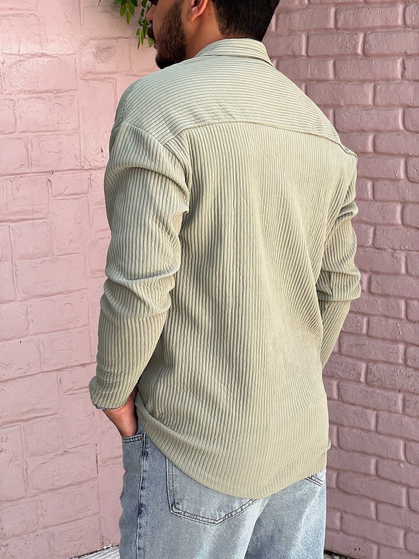 Men's Sage Green Long Sleeve Pleated Shirt