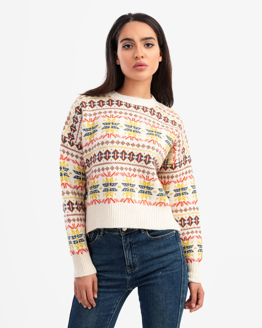 Women's Printed Knitted Sweater In Beige