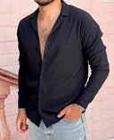 Men's Black Long Sleeve Stripes Shirt