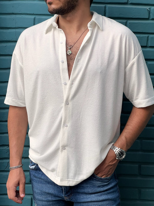 Men's White Half Sleeve Pleated Shirt