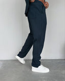 Men's Petrol Blue Casual Stripes Trousers