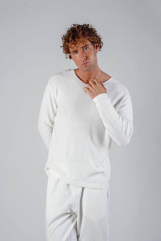 Men’s Boat Neck Basic Pullover In White