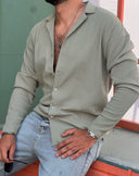 Men's Sage Green Long Sleeve Stripes Shirt