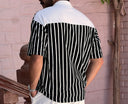 Men's Black Striped V Neck Apache Collar Shirt