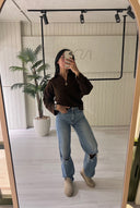 Women's Oversize V Neck Pullover In Brown