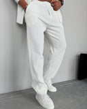 Men's White Casual Stripes Trousers