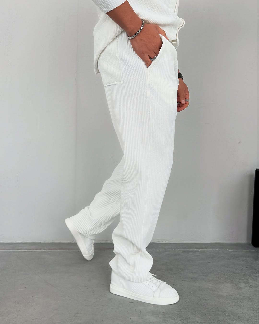 Men's White Casual Stripes Trousers