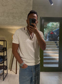 Men's Offwhite In Brown V Neck Collar T-shirt