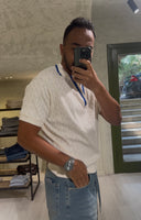 Men's Offwhite In Blue V Neck Collar T-shirt