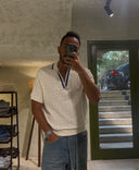 Men's Offwhite In Blue V Neck Collar T-shirt