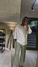 Men's Sage Green Casual Stripes Trousers