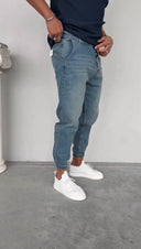 Men's Slimline Joggers Denim Blue Trousers