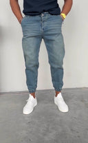 Men's Slimline Joggers Denim Blue Trousers