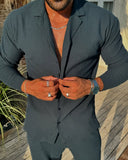 Men's Petrol Blue Long Sleeve Stripes Shirt