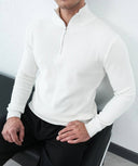 Men's White Quarter-Zip Ribbed Knit Sweater