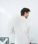 Men's White Quarter-Zip Ribbed Knit Sweater