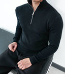Men's Black Quarter-Zip Ribbed Knit Sweater
