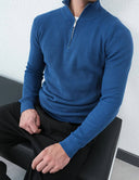 Men's Blue Quarter-Zip Ribbed Knit Sweater