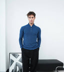 Men's Blue Quarter-Zip Ribbed Knit Sweater