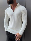 Men's White Quarter-Zip Ribbed Knit Sweater