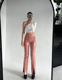 Women's Flared Leather Trousers In Nude