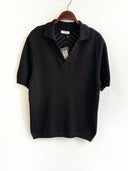 Men's Black Crochet V Neck Collar T-shirt