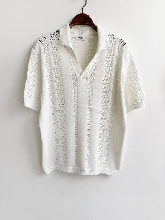 Men's Offwhite Canty Cotton Lace V Neck Oversize T-shirt