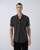 Men's Black Striped V Neck Apache Collar Shirt