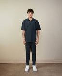 Men's Petrol Blue Zipper Collar T-shirt