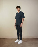 Men's Petrol Blue Zipper Collar T-shirt