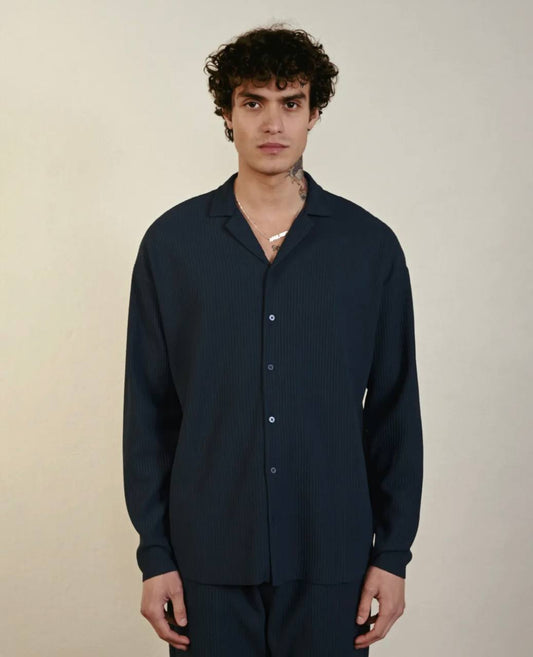 Men's Petrol Blue Long Sleeve Pleated Shirt