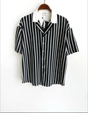 Men's Black Striped V Neck Apache Collar Shirt