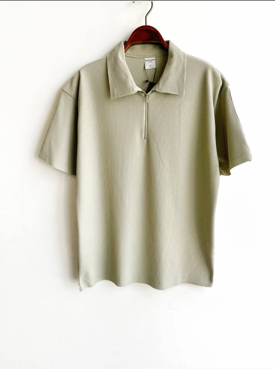 Men's Sage Green Zipper Collar T-shirt