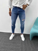 Men’s Slim Fit Cut Denim Trousers In Blue