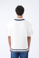 Men's Classic Cable-Knit Sweater Vest – White/Navy Trim