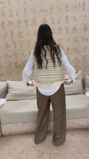Women's Patterned Crewneck Vest In Beige