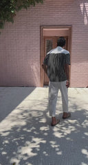 Men's Black Striped V Neck Apache Collar Shirt