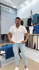 Men's Offwhite Canty Cotton Lace V Neck Oversize T-shirt