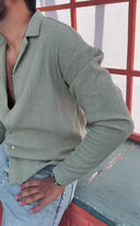 Men's Sage Green Long Sleeve Stripes Shirt