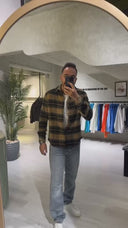 Men's Collar Wool Stripped Long Sleeve Shirt In Olive