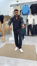 Men's Petrol Blue Stripes Casual Set