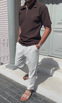 Men's Brown Zipper Collar T-shirt