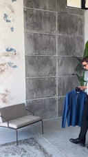 Men's Blue Quarter-Zip Ribbed Knit Sweater