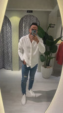 Men's White Long Sleeve Stripes Shirt