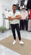 Men's Offwhite In Brown V Neck Collar T-shirt